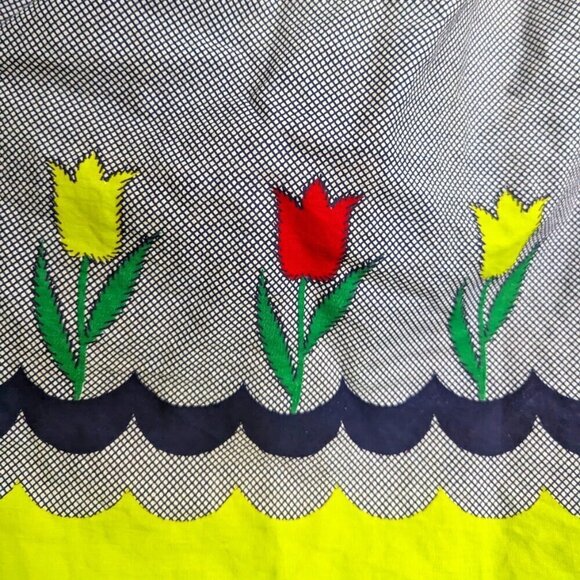 VGUC Vintage Handmade Gingham and Chartreuse Tulip Apron OSFA - Picture 1 of 7